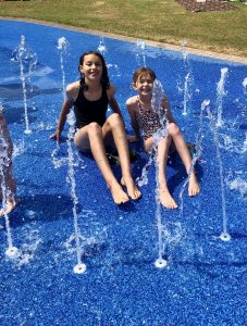 In the splash pad at Greenbanks Lido